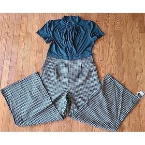 NWT Retro Stage Wide Leg Jumpsuit Careerwear 100% Poly Short Sleeve Back Zip XXL